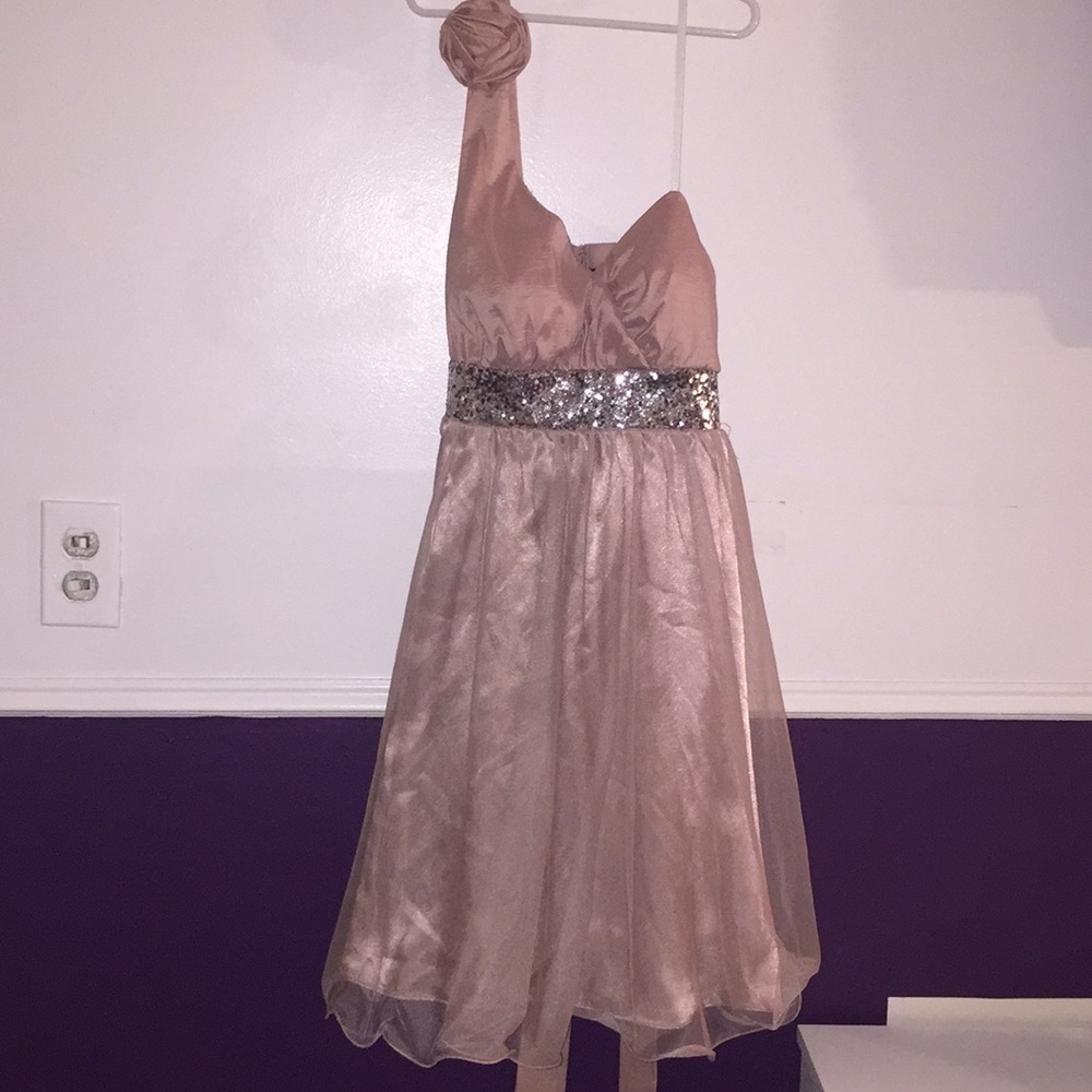 Rose gold one shoulder dress